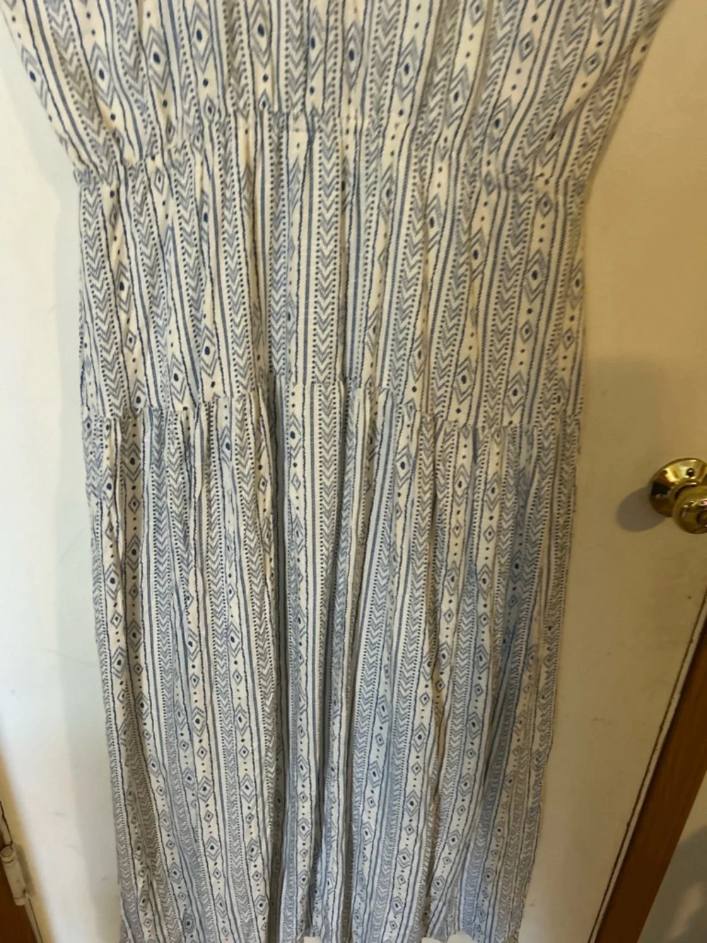 Threadgrit Lynette Blue & White High Neck Southwestern Print Maxi Dress Large